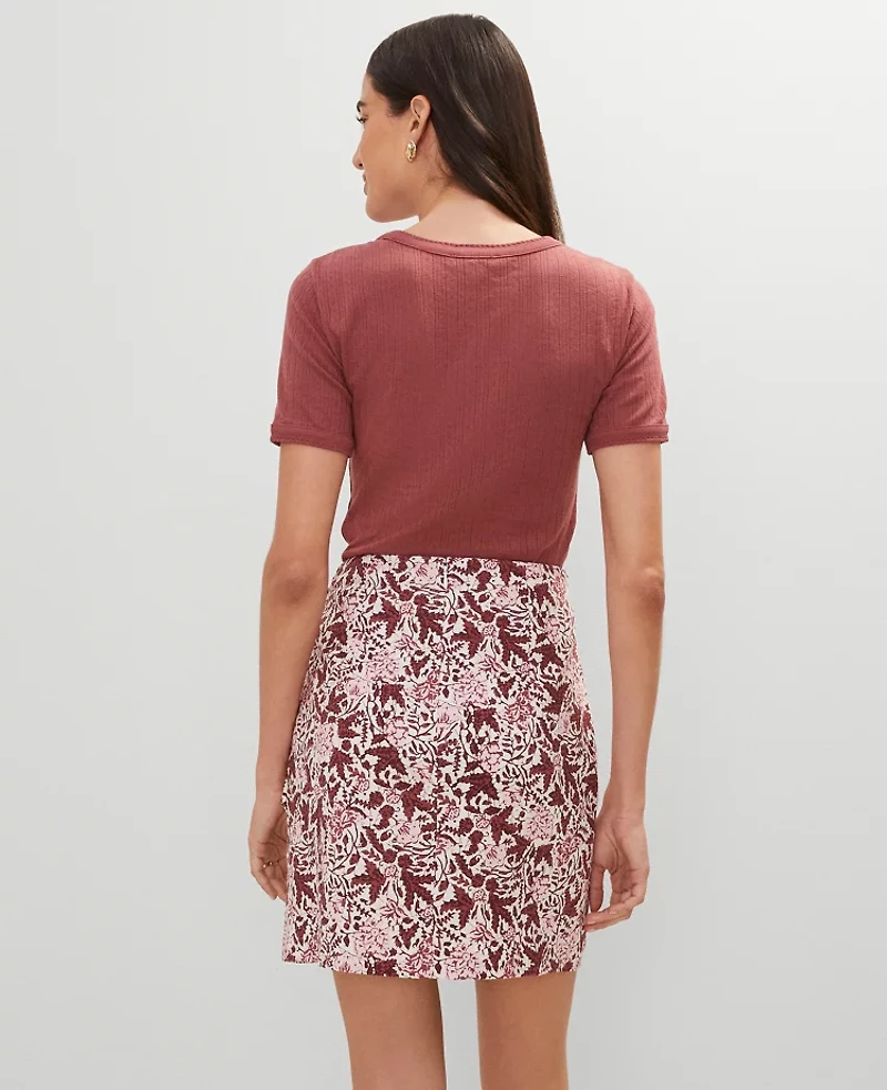 Ann Taylor Weekend Collection Floral Linen Blend Wrap Skirt Apple Butter Women's