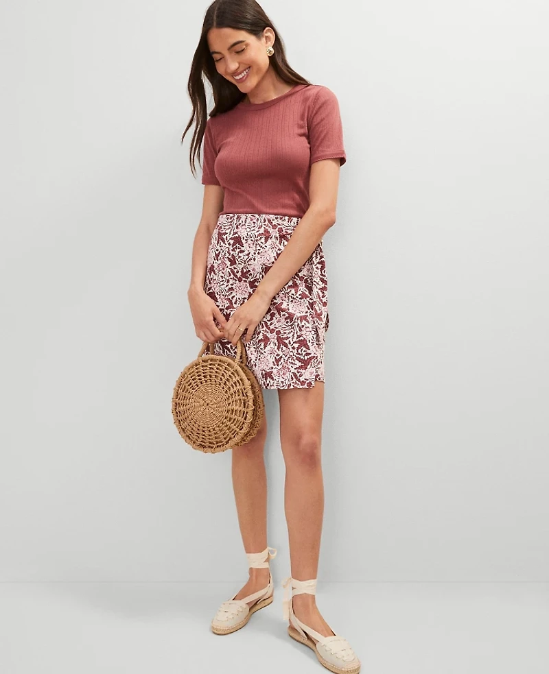 Ann Taylor Weekend Collection Floral Linen Blend Wrap Skirt Apple Butter Women's