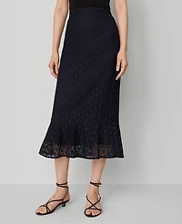 Ann Taylor Petite Lace Flounce Midi Skirt Night Sky Women's