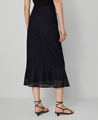 Ann Taylor Petite Lace Flounce Midi Skirt Night Sky Women's