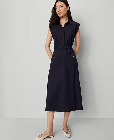 Ann Taylor Belted Flare Midi Shirtdress Women's