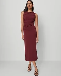 Ann Taylor Petite Knit Ruched Sheath Dress Size 0 Windsor Wine Women's