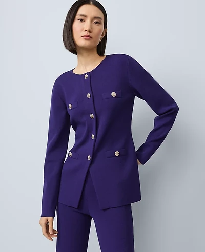 Ann Taylor Crew Neck Cardigan Midnight Mulberry Women's