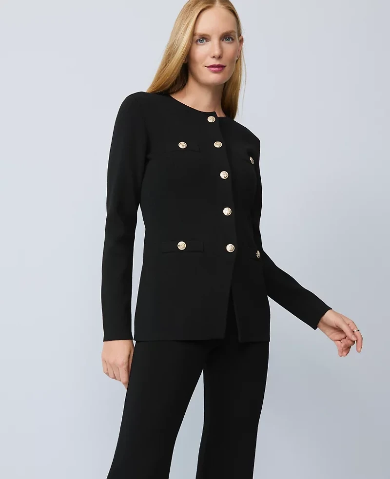 Ann Taylor Crew Neck Cardigan Size Large Black Women's