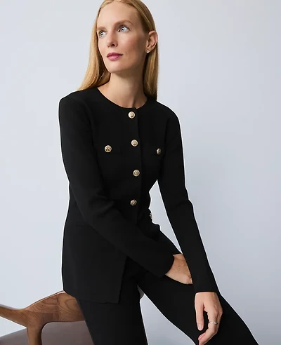 Ann Taylor Crew Neck Cardigan Size Large Black Women's
