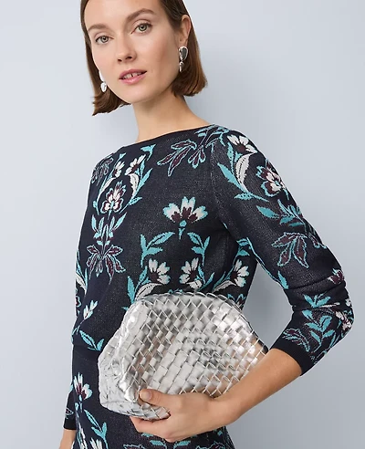 Ann Taylor Floral Jacquard Boatneck Sweater Night Sky Women's