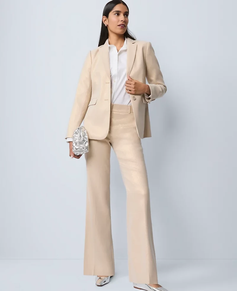 Ann Taylor The Jayne Trouser in Metallic Jacquard Size 00 Gold/White Women's