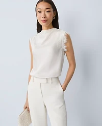 Ann Taylor Lace Trimmed Satin Top Size Small Winter White Women's
