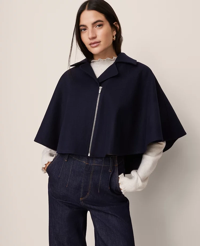 Ann Taylor Cropped Zip Poncho Night Sky Women's