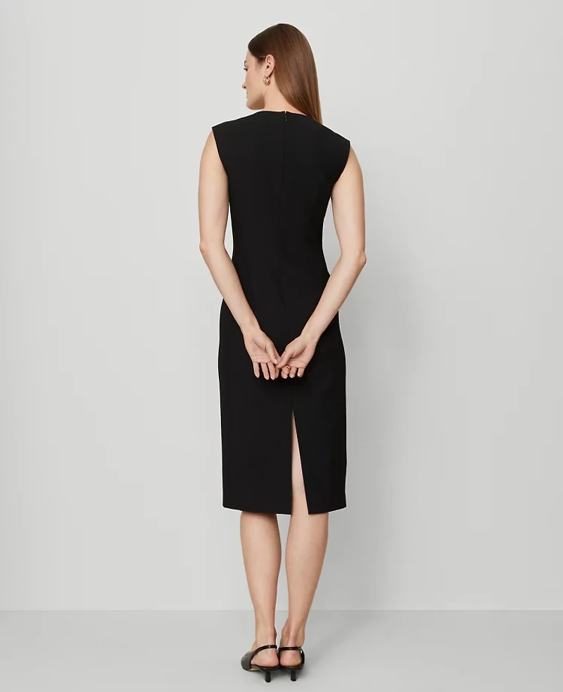 Ann Taylor The Petite Seamed V-Neck Sheath Dress Bi-Stretch Black Women's