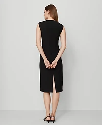 Ann Taylor The Petite Seamed V-Neck Sheath Dress Bi-Stretch Black Women's