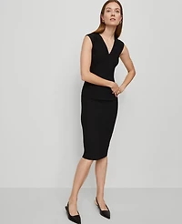 Ann Taylor The Petite Seamed V-Neck Sheath Dress Bi-Stretch Black Women's