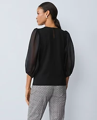 Ann Taylor Puff Sleeve Mixed Media Top Black Women's