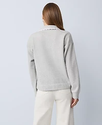 Ann Taylor Weekend Collection Crochet Trim Collared Sweatshirt Medium Light Heather Grey Women's