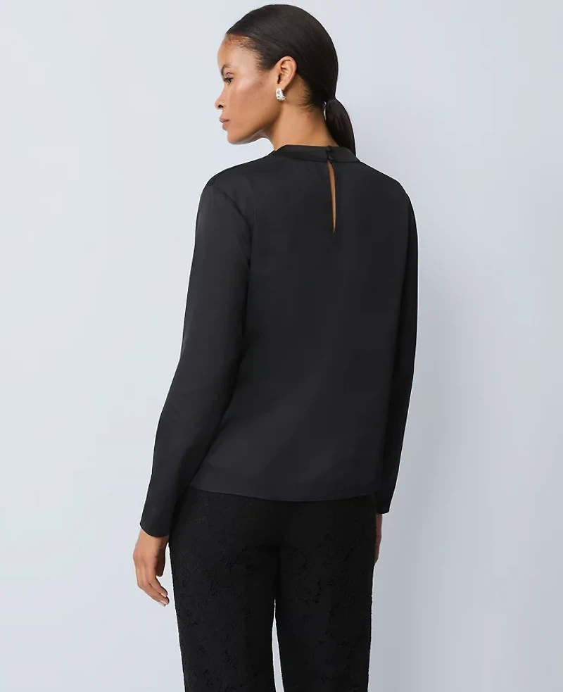 Ann Taylor Asymmetric Satin Top Size Medium Black Women's