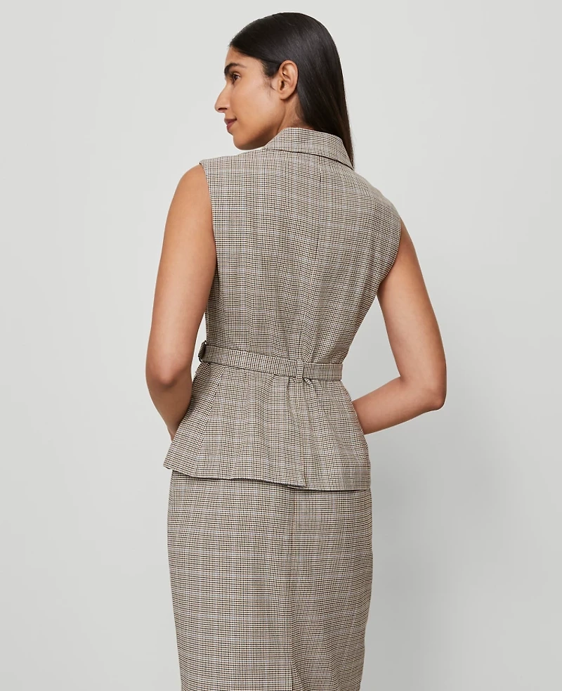 Ann Taylor Petite Belted Plaid Vest Copper/Cream Multi Women's