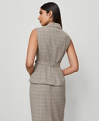 Ann Taylor Petite Belted Plaid Vest Copper/Cream Multi Women's