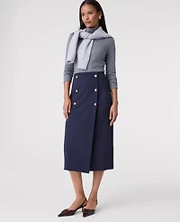 Ann Taylor Ponte Button Wrap Midi Skirt Night Sky Women's