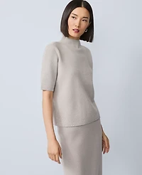 Ann Taylor Embellished Mock Neck Sweater T-Shirt Medium Light Heather Grey Women's