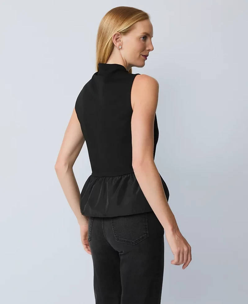 Ann Taylor Mixed Media Peplum Top Black Women's