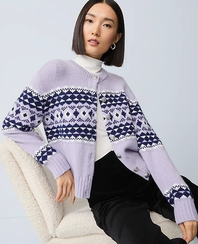 Ann Taylor Fair Isle Cardigan Lavender Bouquet Women's