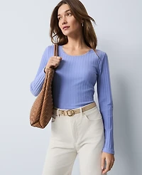 Ann Taylor Weekend Collection Lace Trim Pointelle Top Women's