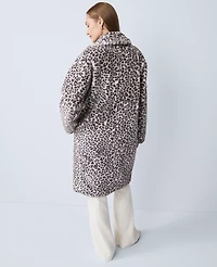 Ann Taylor Animal Print Faux Fur Coat Chrome Women's