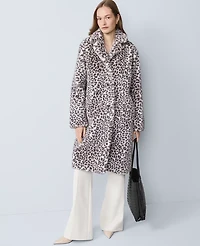 Ann Taylor Animal Print Faux Fur Coat Chrome Women's