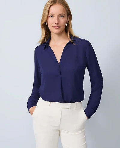 Ann Taylor Camp Shirt Twilight Sea Women's