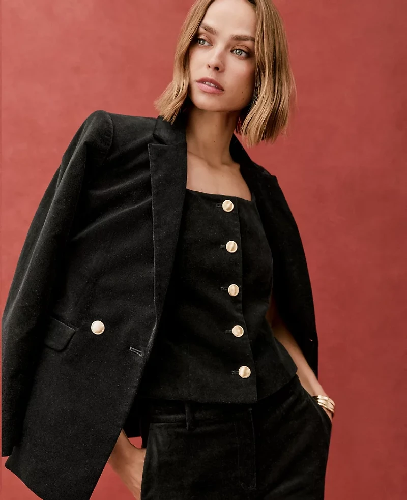 Ann Taylor Velvet Square Neck Vest Black Women's