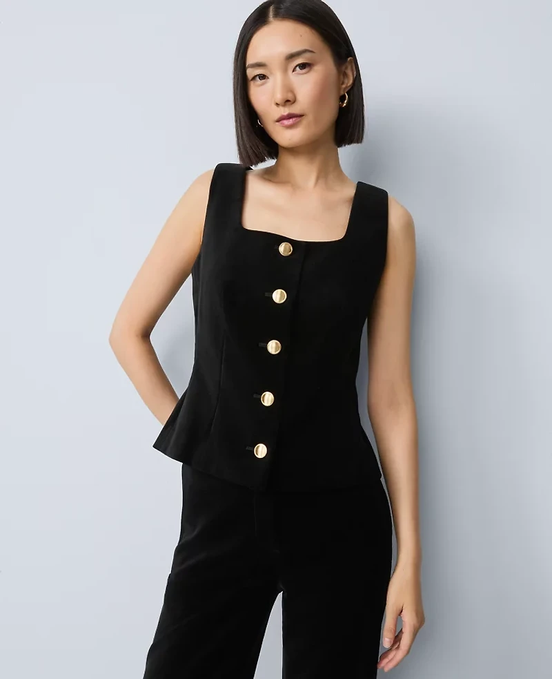 Ann Taylor Velvet Square Neck Vest Black Women's