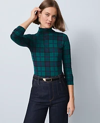 Ann Taylor Plaid Turtleneck Top Rainforest Women's