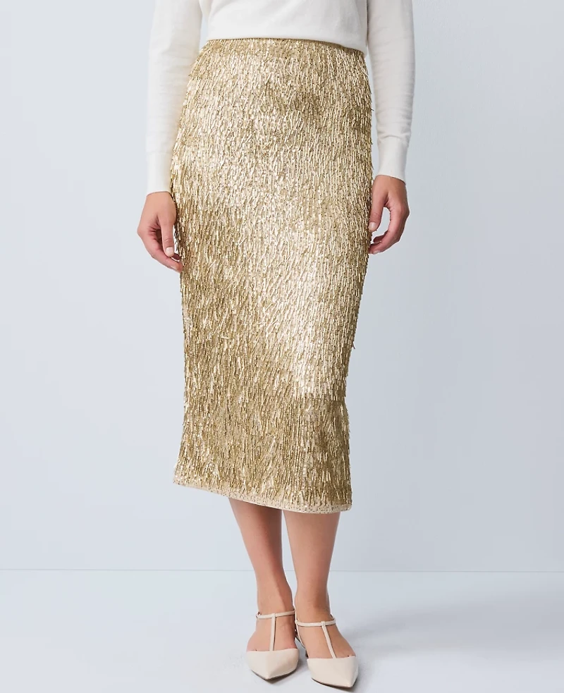 Ann Taylor Sequin Column Midi Skirt Gold Shine Women's