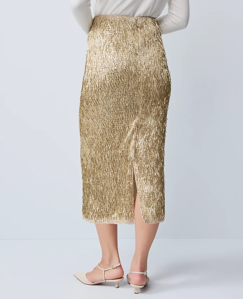 Ann Taylor Sequin Column Midi Skirt Gold Shine Women's