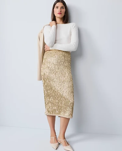 Ann Taylor Sequin Column Midi Skirt Gold Shine Women's