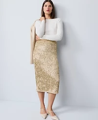 Ann Taylor Sequin Column Midi Skirt Gold Shine Women's