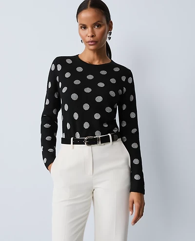 Ann Taylor Dotted Essential Crew Neck Sweater Size XL Black Women's