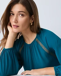 Ann Taylor Lace Trim Mixed Media Blouse Pacific Shore Women's