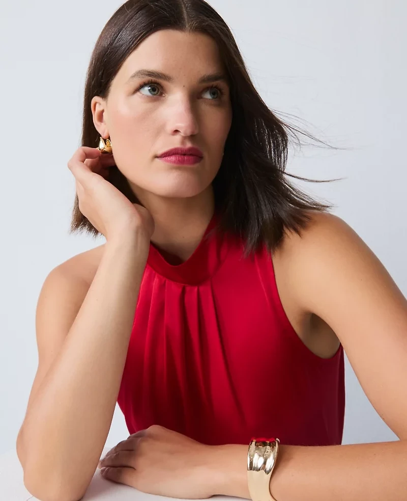 Ann Taylor Satin Mock Neck Top Women's