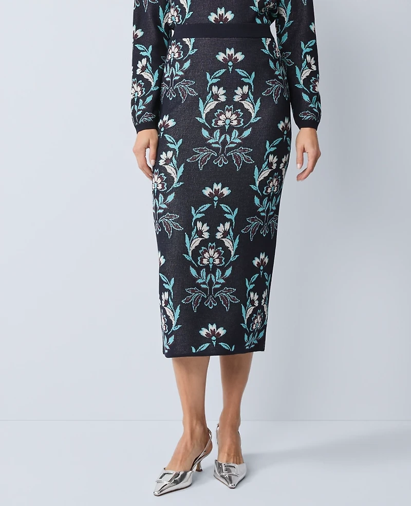 Ann Taylor Floral Jacquard Sweater Skirt Night Sky Women's