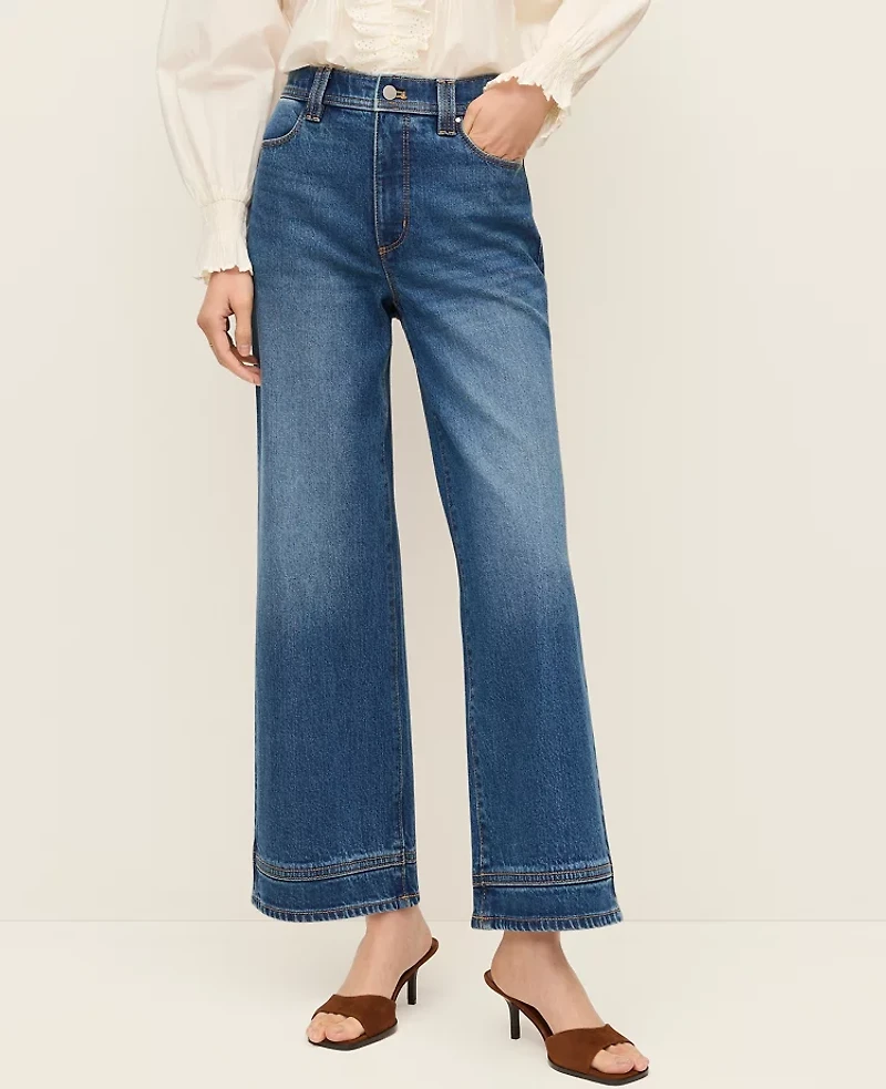 Ann Taylor The Wide-Leg Crop Jean Mid Stone Wash Women's