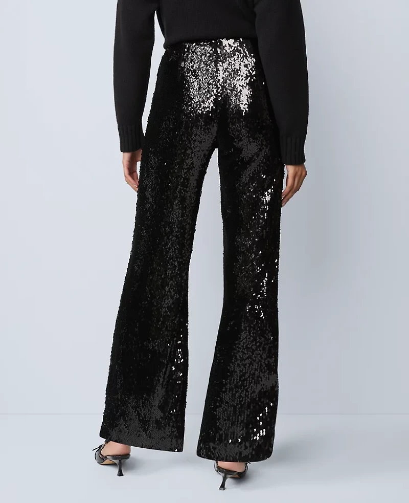 Ann Taylor The Perfect Wide-Leg Pant Sequin Black Women's