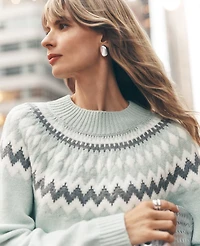 Ann Taylor Fair Isle Mock Neck Sweater Green Multi Women's