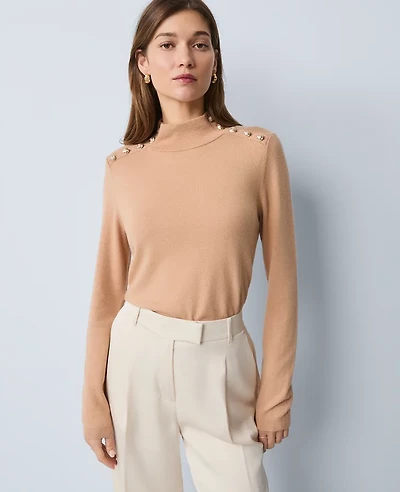 Ann Taylor Button Mock Neck Sweater Women's