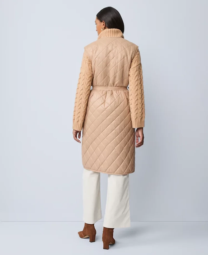Ann Taylor Weekend Collection Quilted Long Puffer Vest Size Small Cafe Au Lait Women's