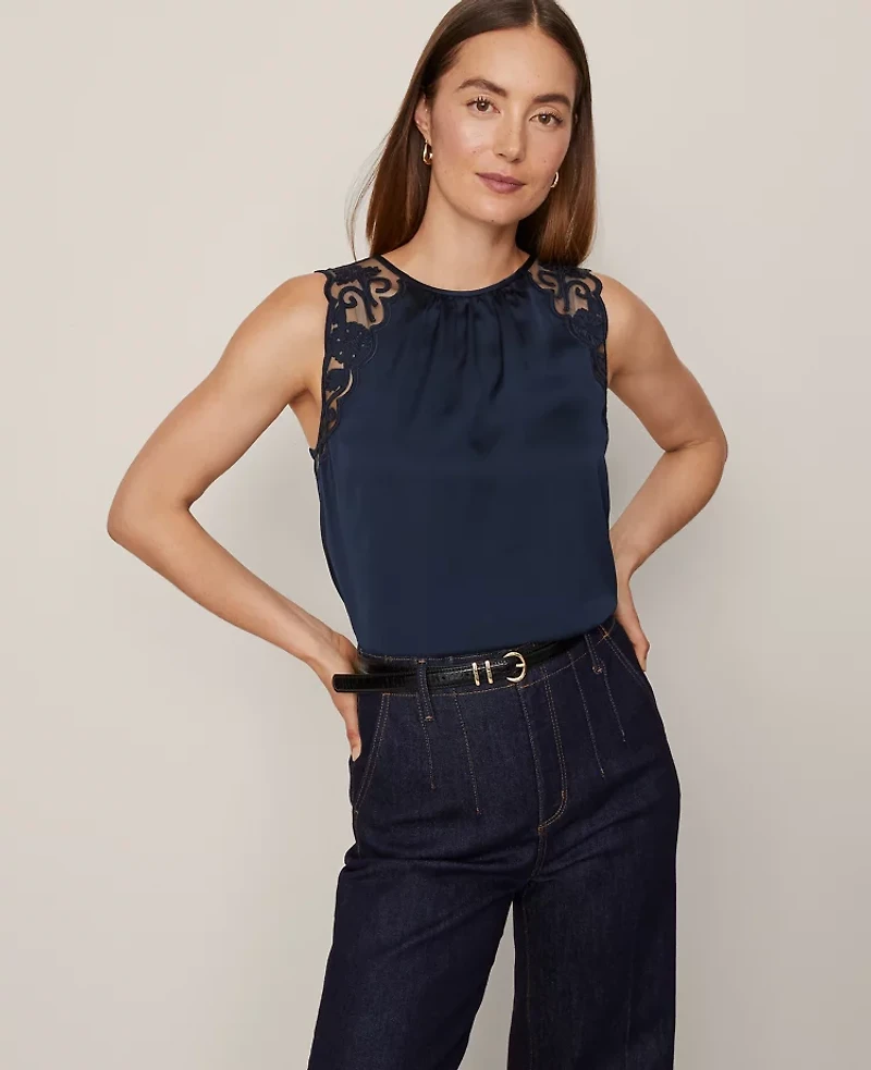Ann Taylor Lace Trim Tank Top Women's