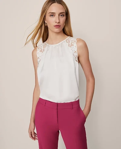 Ann Taylor Lace Trim Tank Top Winter White Women's