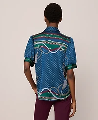 Ann Taylor Chain Link Print Satin Blouse Night Garden Women's