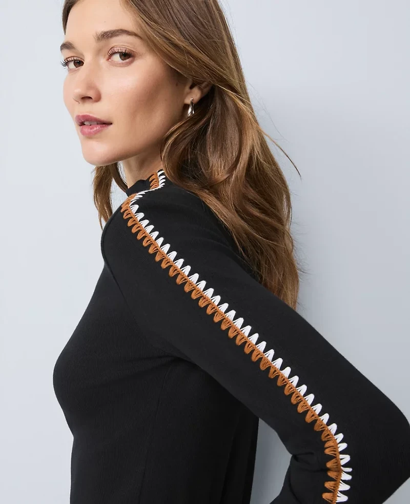 Ann Taylor Weekend Collection Crochet Trim Mock Neck Top Women's