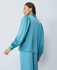 Ann Taylor Satin Blouson Sleeve Blouse Moroccan Turquoise Women's